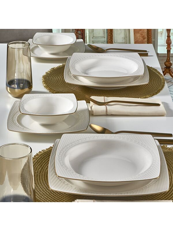 GÜRAL PORSELEN Bonenjoy 8 Parça 2 Kişilik Bone Yemek Takımı - Gold