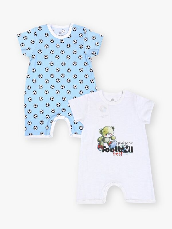 Luggi Baby Bisiklet Yaka Baskılı Erkek Bebek Kısa Tulum 2'li