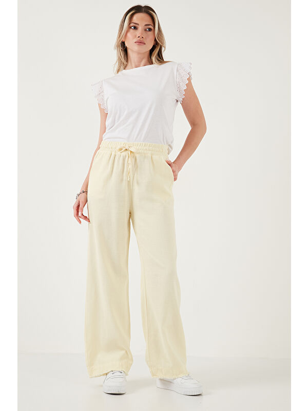 Lela Pamuklu Relaxed Fit Yüksek Bel Geniş Paça Kadın Pantolon 668YP5275