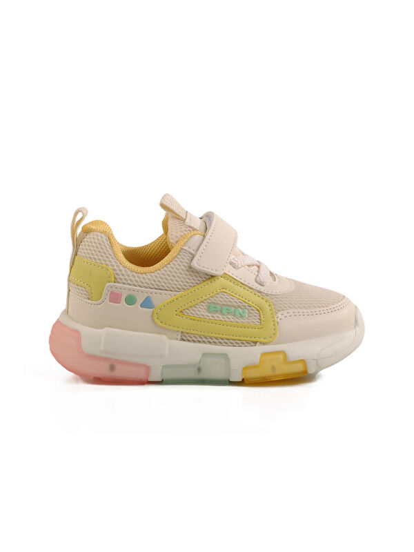 Krem Cırtlı Işıklı Hafif Unisex Çocuk Spor Ayakkabı 1909 B - Görsel 2