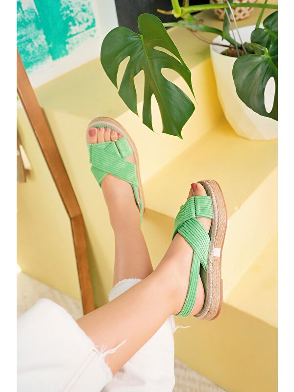 Önü Açık Kadife Sandalet - Görsel 5