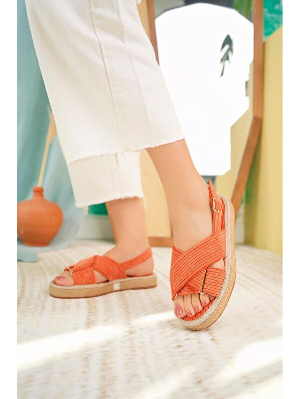 Önü Açık Kadife Sandalet - Görsel 3