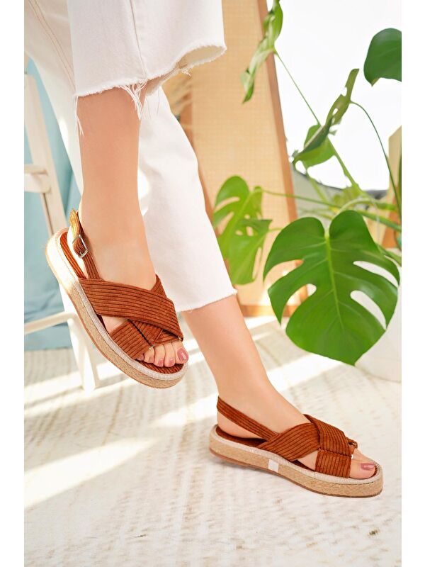 Önü Açık Kadife Sandalet - Görsel 4