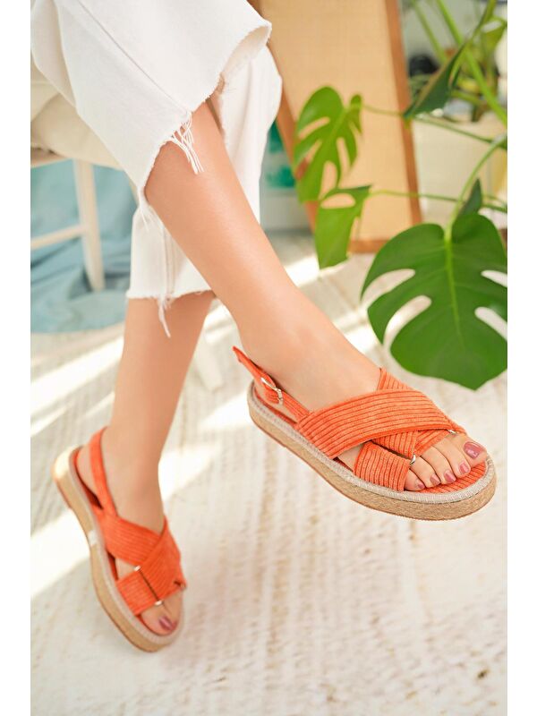 Önü Açık Kadife Sandalet - Görsel 4