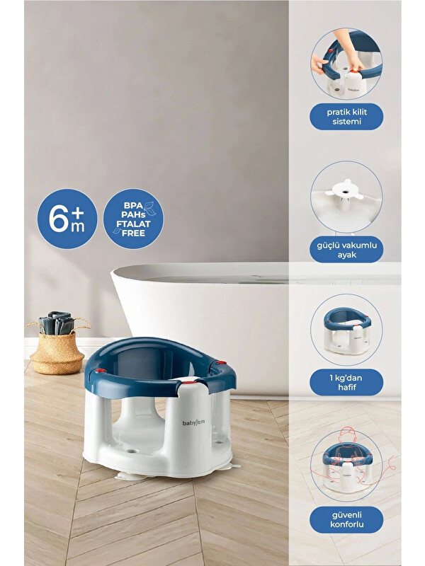 Babyjem Önden Açılır Banyo & Mama Oturağı İndigo Mavi