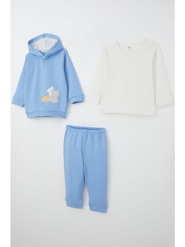 Breeze Erkek Bebek Bodyli 3 Lü Takım Patinin Araba Macerası Mavi (4 Ay-1 Yaş)
