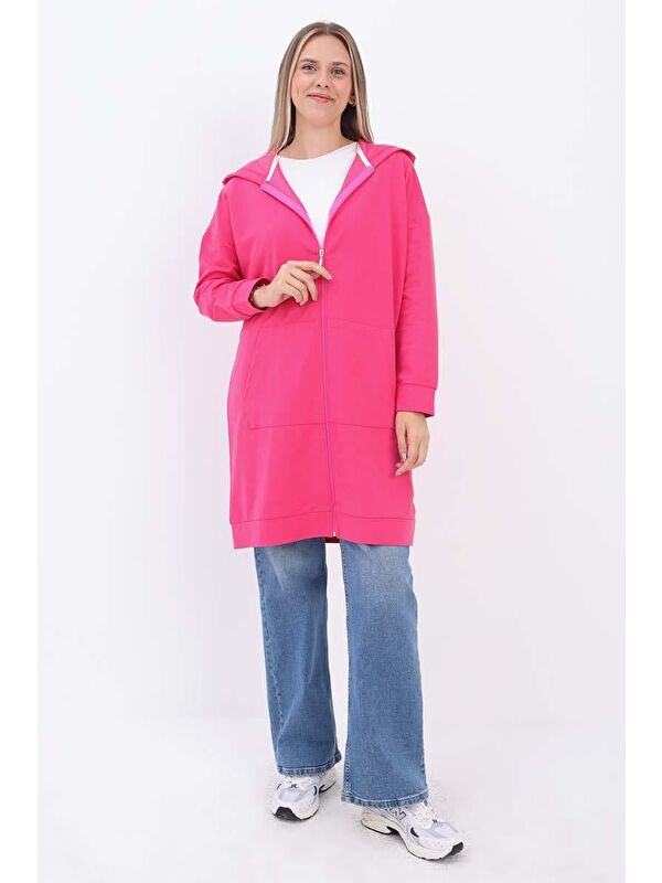 ALLDAY Fuşya Kapüşonlu Fermuarlı Sweat Hırka