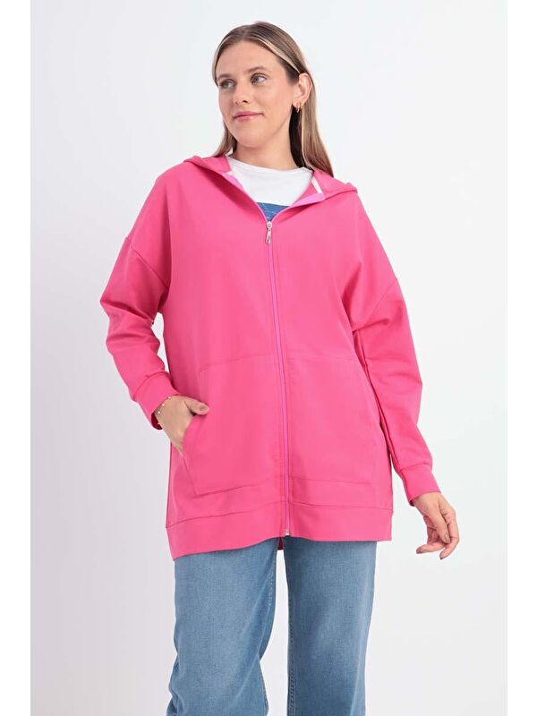 ALLDAY Fuşya Kapüşonlu Fermuarlı Sweat Hırka