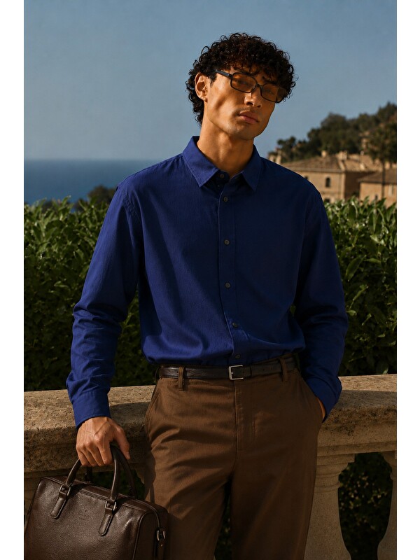 Tarz Cool Kumaş Regular Erkek Gömlek Uzun Kollu Rahat Kalıp