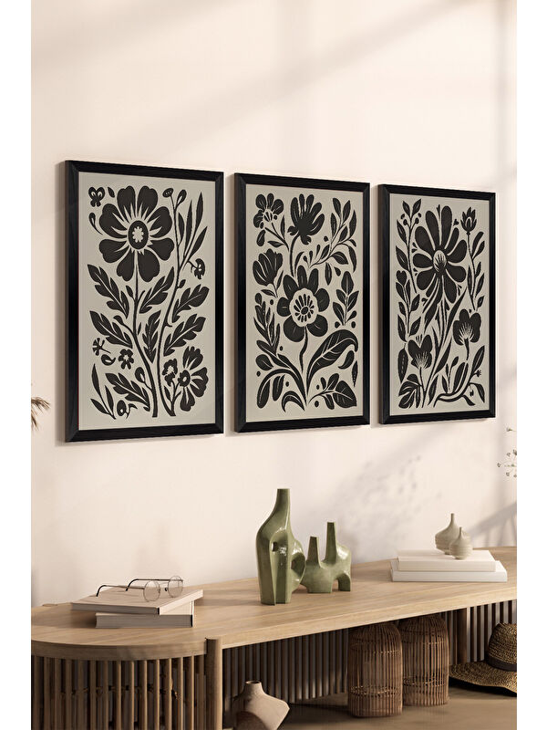 Artavessa 3 Parça Siyah Çerçeve Görünümlü MDF Poster Tablo Seti - Set 30 - ERSY3DSYHSET30-3348
