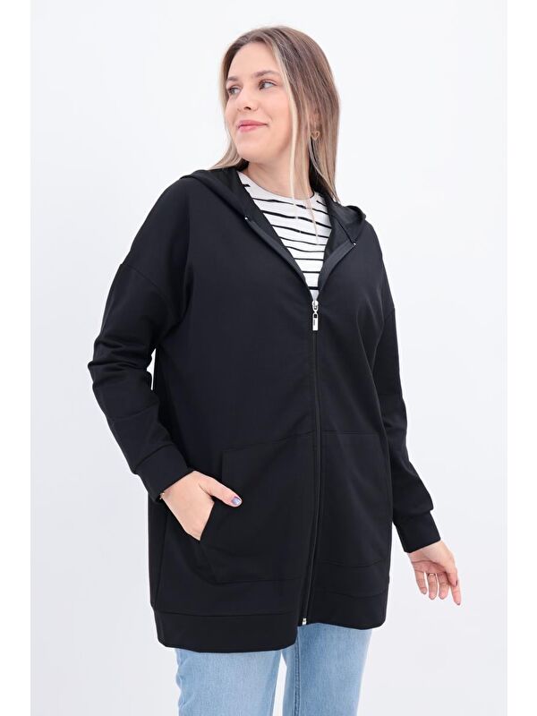 ALLDAY Siyah Kapüşonlu Fermuarlı Sweat Hırka