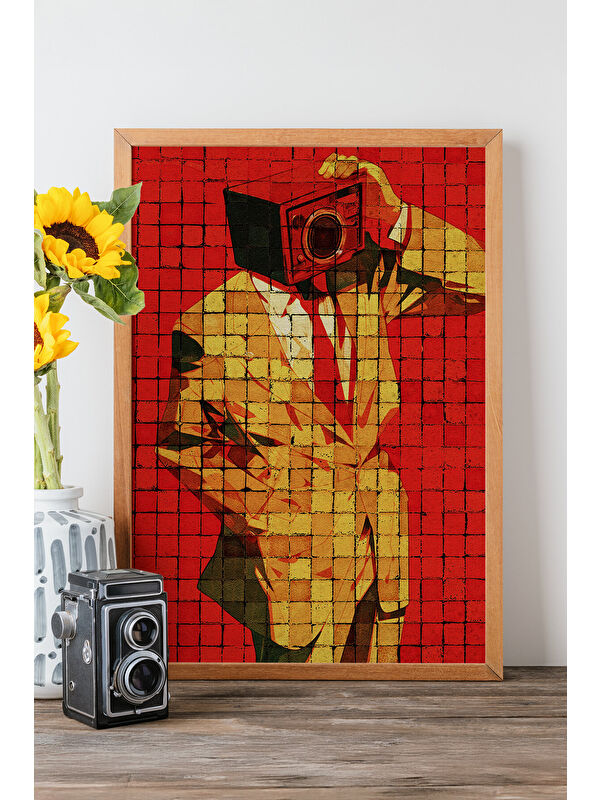 Artavessa Tek Parça Gerçek Ham Ahşap Çerçeveli Popart Mosaic Çizgili Tablo - Model 22 - POPMOSAIC22-3348