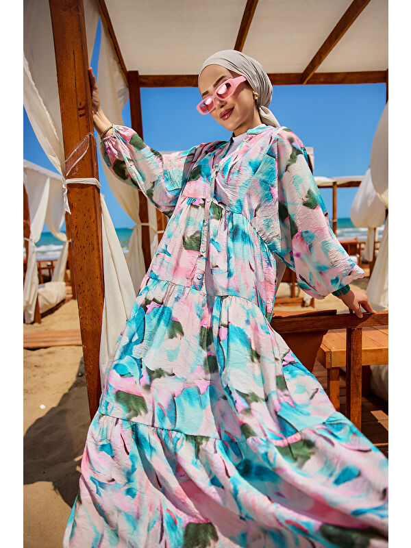 Locco Moda Kadın Karışık Desen Elbise Mavi