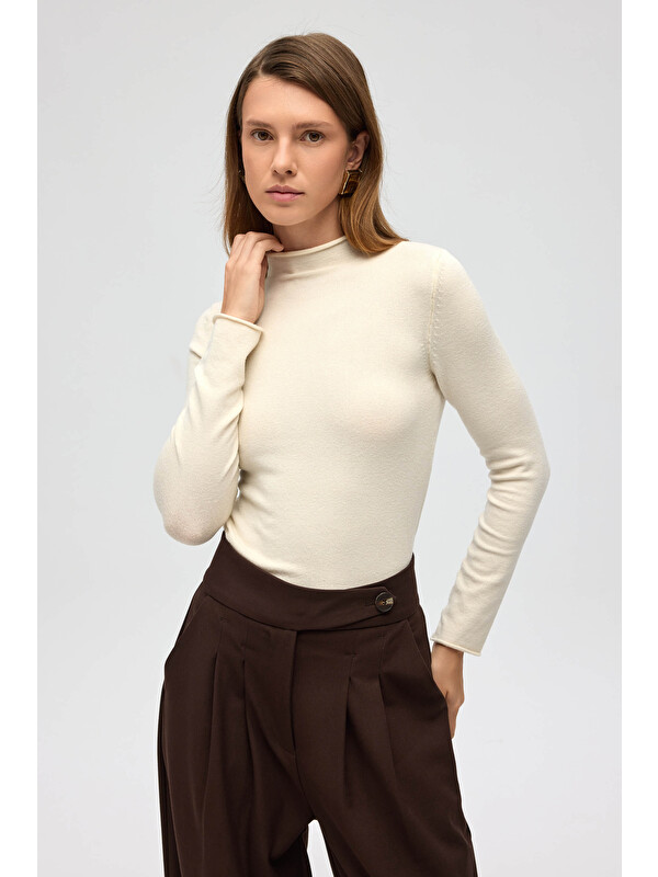 Mai Collection Serina Balıkçı Yaka Bej İnce Triko