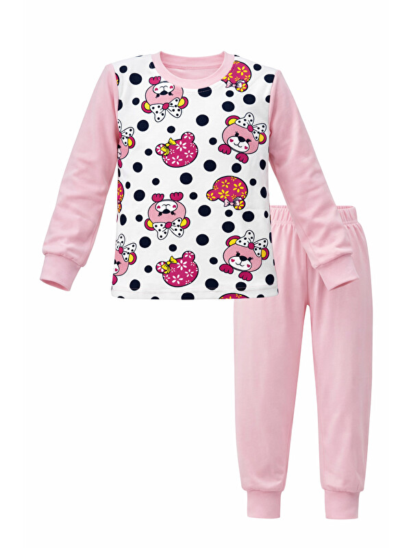 Remsa Kız Çocuk Pamuklu Desenli Pijama Takımı 6068-12 Toz Pembe