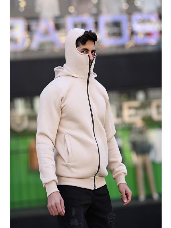 Oksit Ninja Kar Maskeli Kapüşonlu Üç İplik Pamuklu Fermuarlı Unisex Sweatshirt
