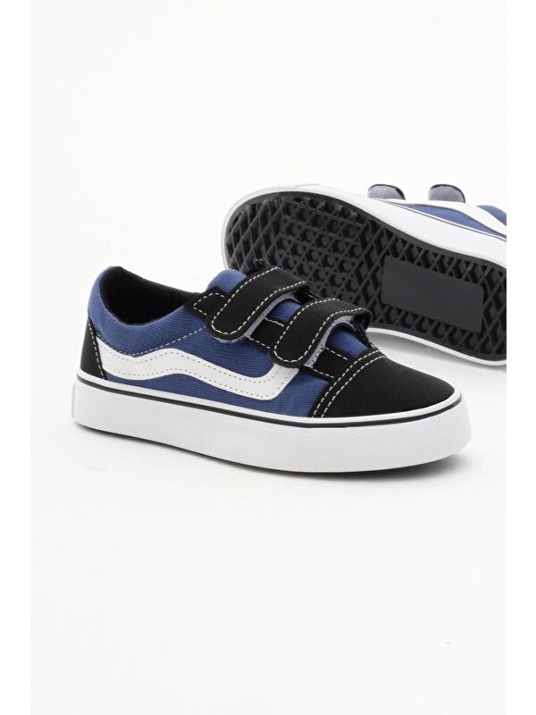 Çocuk Unisex Jean Mavi Kauçuk Taban Keten Cırtlı Spor Ayakkabı - Görsel 5