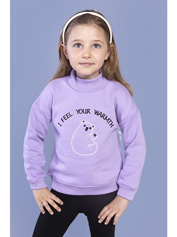 Toontoykids Kız Çocuk Nakışlı Balıkçı Yaka Pamuklu Sweatshirt