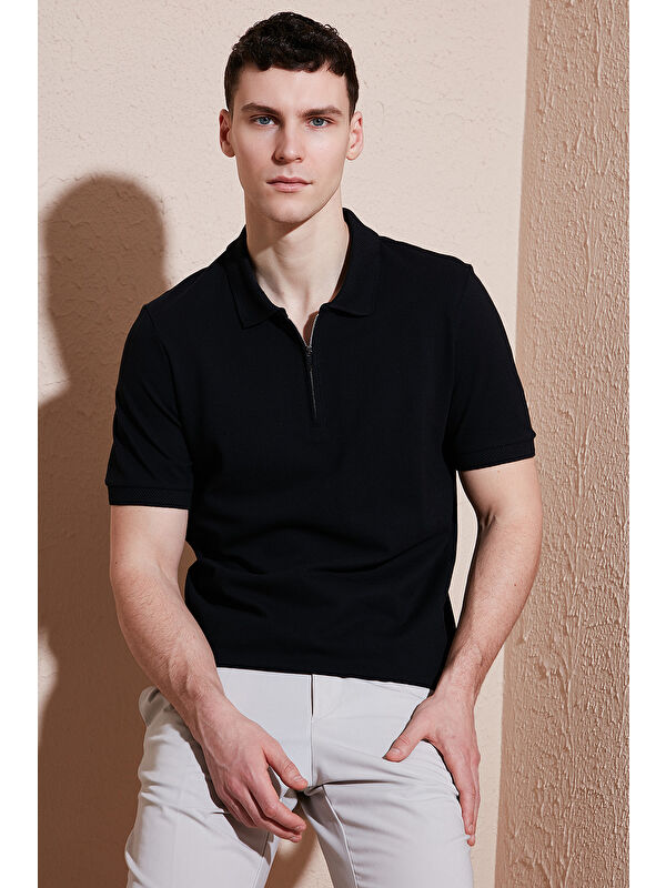 Buratti Pamuklu Regular Fit Yarım Fermuarlı Polo Yaka %100 Pamuk Tişört 5903008