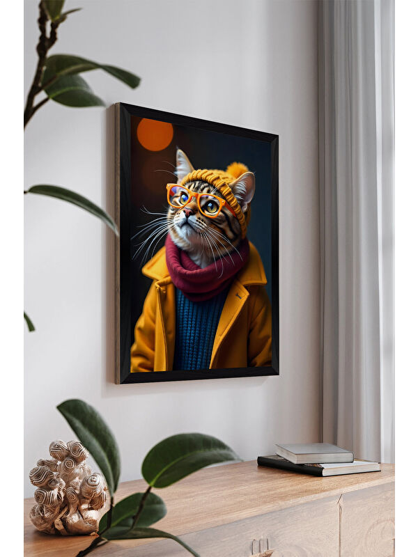 Artavessa Tek Parça Siyah Çerçeve Görünümlü Kedi Baskılı MDF 20x30 cm Tablo - Model 24