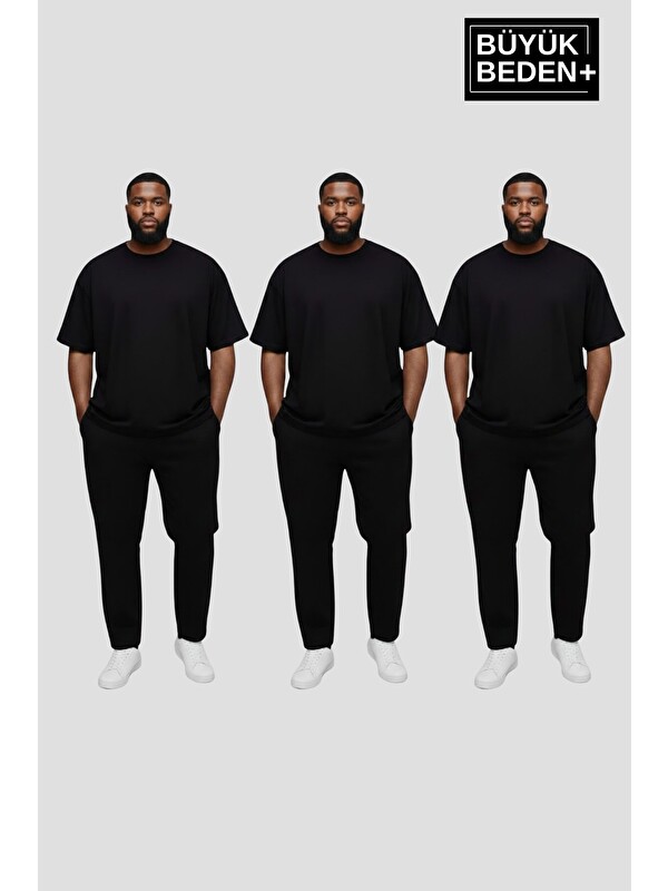 Süperlife Büyük Beden Erkek Basic 3XL-6XL Bisiklet Yaka 3'lü Tişört Seti SPR26BTS510+3