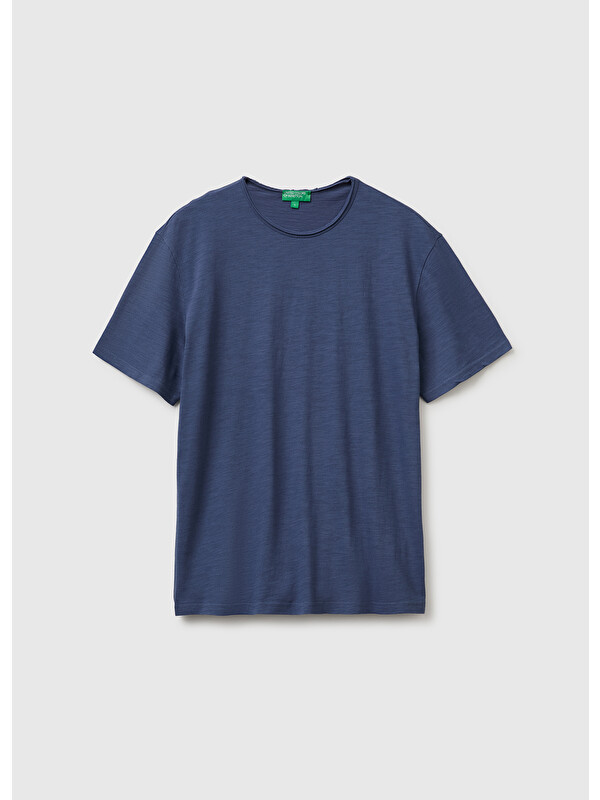 United Colors Of Benetton Erkek Havacı Mavi %100 Pamuk Regular Fit Bisiklet Yaka T-Shirt