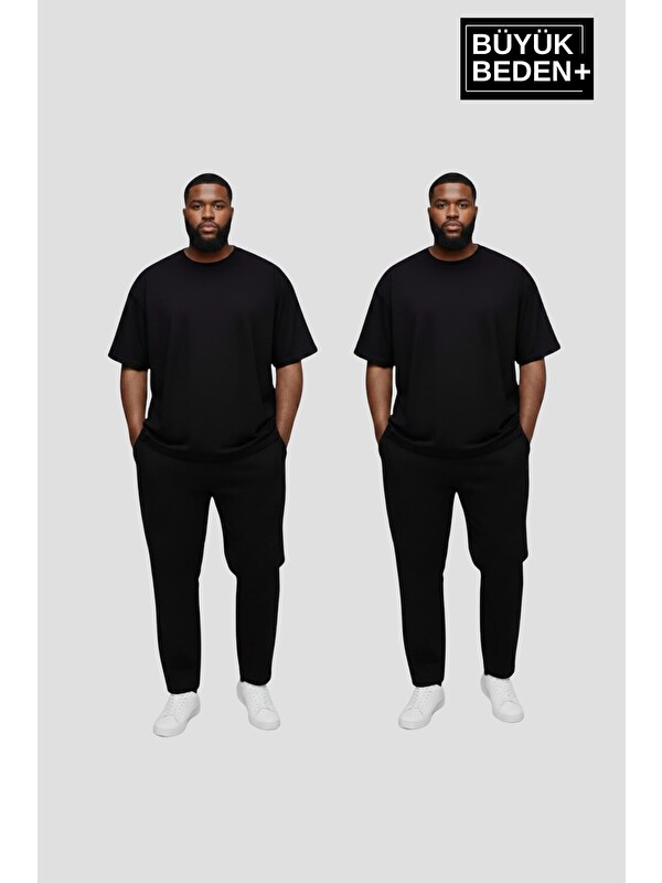 Süperlife Büyük Beden Erkek Basic Bisiklet Yaka 2'li Tişört Seti 3XL-6XL SPR26BTS510+2