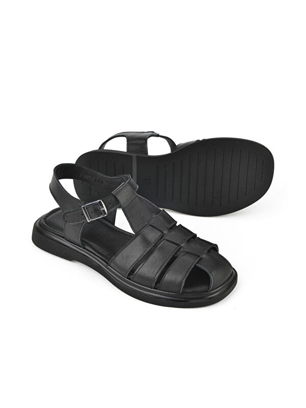 Kadın Hakiki Deri Sandalet 1511047Z600 Siyah - Görsel 5