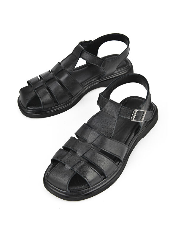 Kadın Hakiki Deri Sandalet 1511047Z600 Siyah - Görsel 6