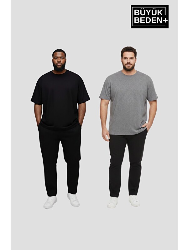 Süperlife Büyük Beden Erkek Basic Bisiklet Yaka 2'li Tişört Seti 3XL-6XL SPR26BTS510+2