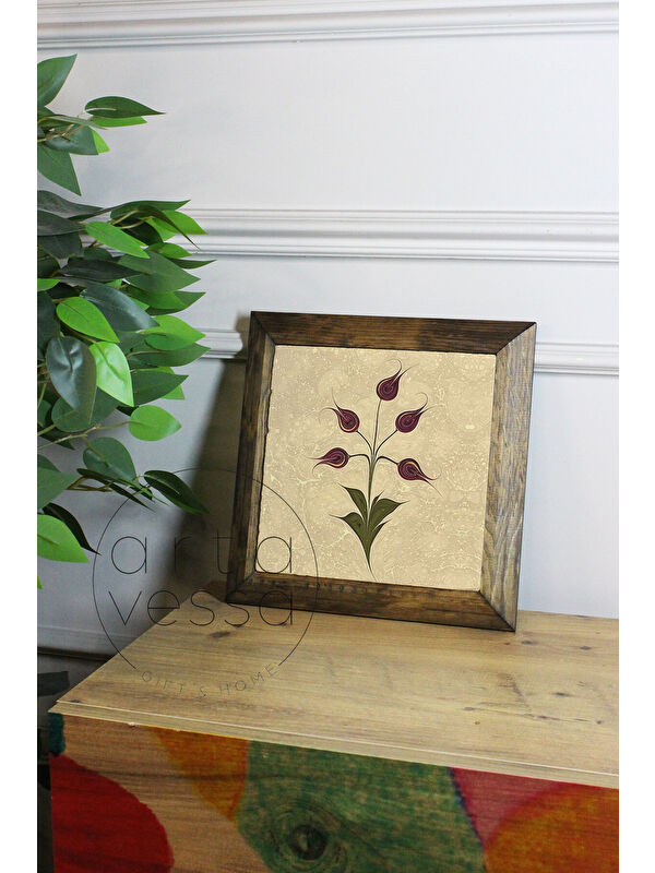 Artavessa Masif Ahşap Çerçeveli Taş Tablo Pano 26 x 26 cm - Ebru Sanatı 4 - 26 x 26