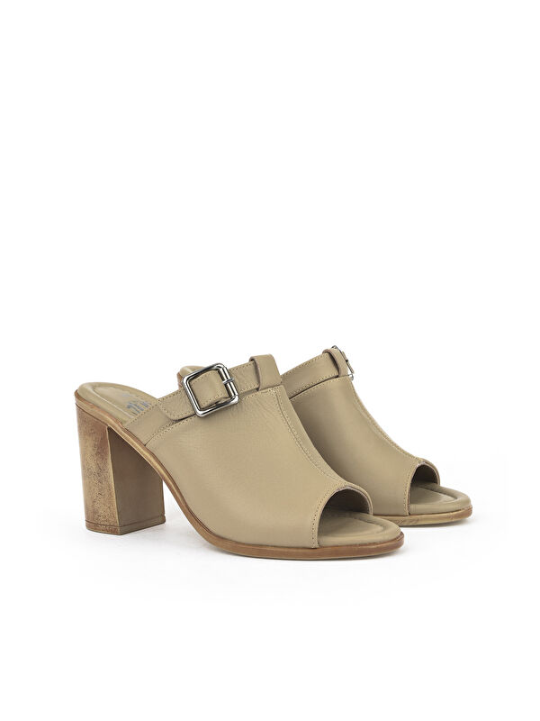 Kadın Hakiki Deri Topuklu Terlik 1511020Z1703 Bej - Görsel 3