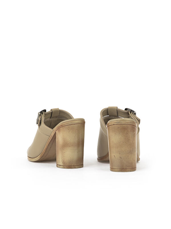 Kadın Hakiki Deri Topuklu Terlik 1511020Z1703 Bej - Görsel 4