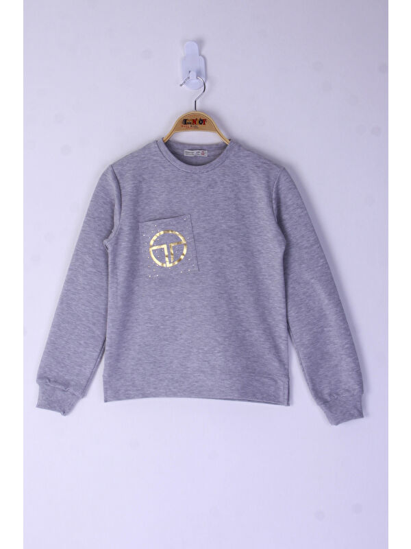 Toontoykids Kız Çocuk Cebi Arma Baskılı Sweatshirt