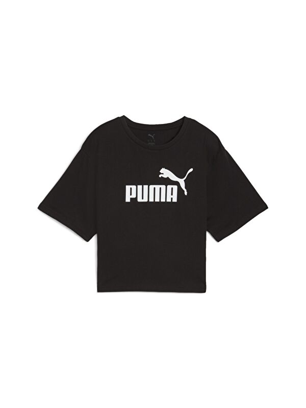 Puma Essentials Cropped No 1 Logo Kadın Siyah Yuvarlak Yaka Tişört