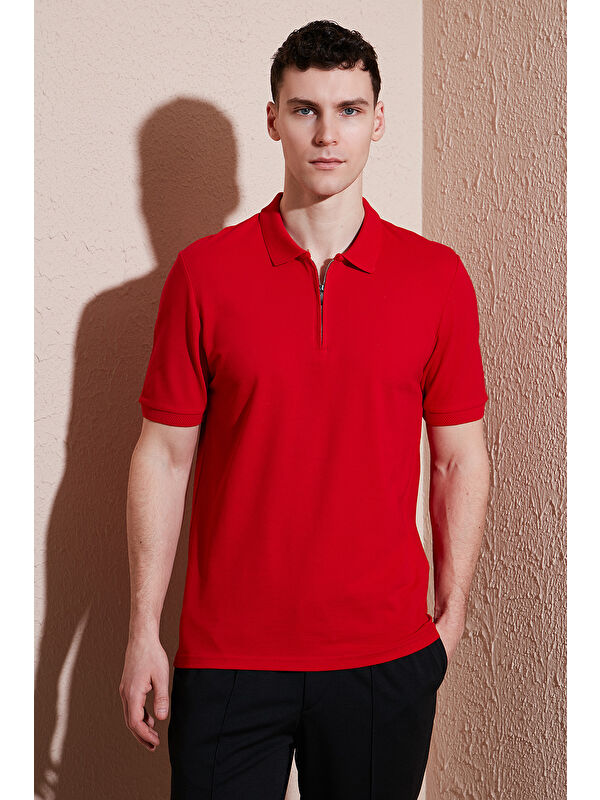Buratti Pamuklu Regular Fit Yarım Fermuarlı Polo Yaka %100 Pamuk Tişört 5903008
