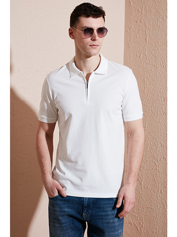 Buratti Pamuklu Regular Fit Yarım Fermuarlı Polo Yaka %100 Pamuk Tişört 5903008