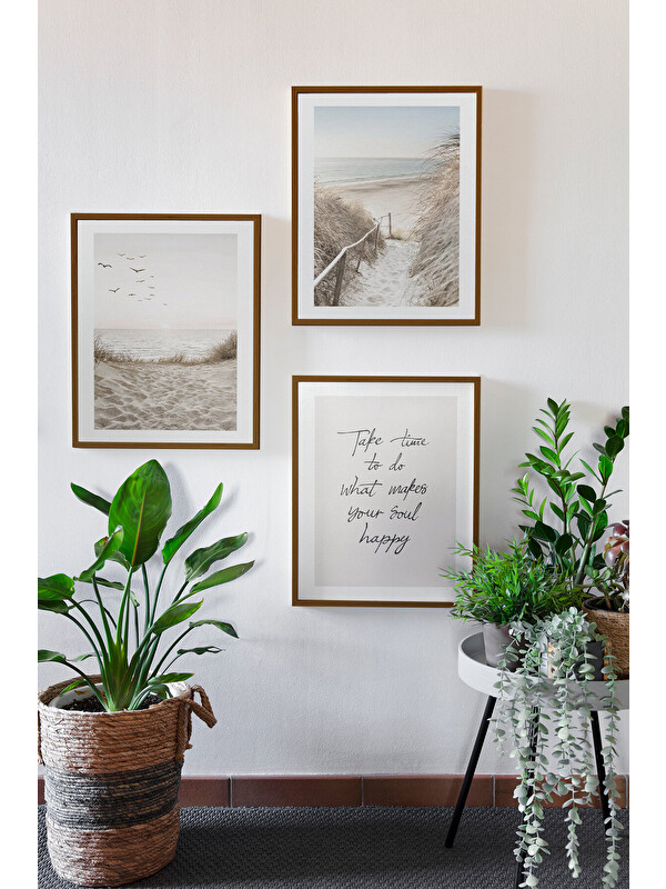 Artavessa 3 Parça Kahverengi Gerçek Ahşap Çerçeveli Tablo Seti - Model 9 - ERSY3KHVCRV9-2030