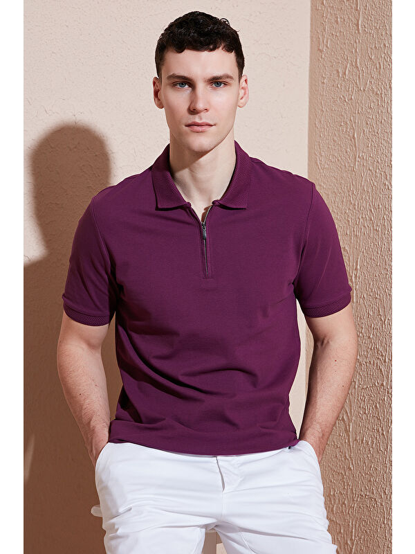 Buratti Pamuklu Regular Fit Yarım Fermuarlı Polo Yaka %100 Pamuk Tişört 5903008