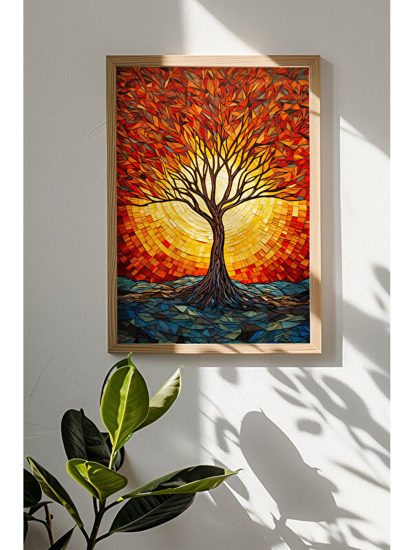 Artavessa Tek Parça Gerçek Ham Ahşap Çerçeveli Mosaic Temalı Tablo - Model 5 - MSCARTMDL5-3348