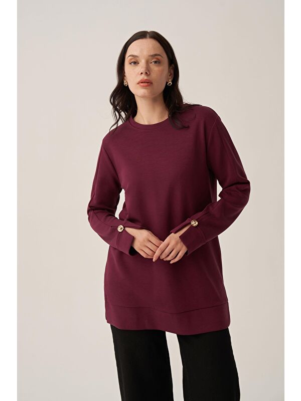 ALLDAY Bordo-Yumuşak Dokulu Gold Dügmeli Sweatshirt