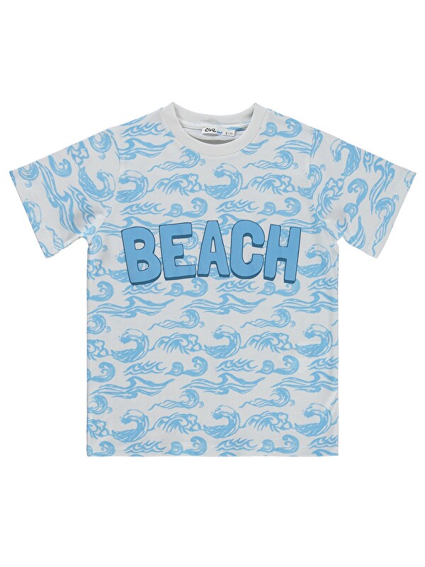 Civil Boys Beach Baskılı 10-13 Yaş Tişört - Kırık Beyaz