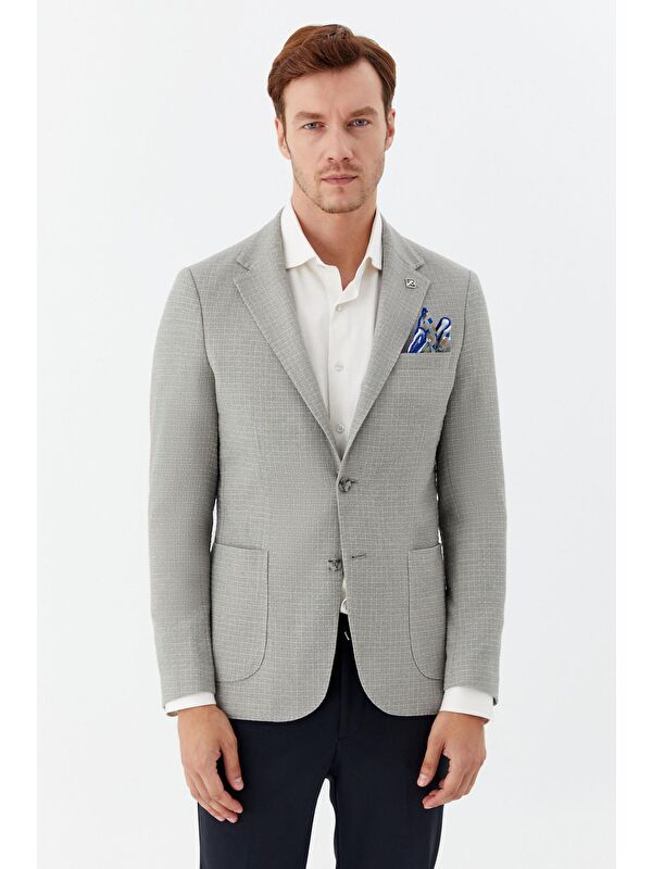 Sabri Özel Yeşil Mono Yaka Keten Karışımlı Blazer Erkek Ceket – 6 Drop