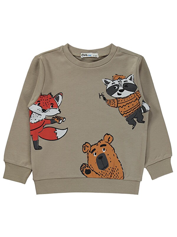 Civil Boys Tili Rakun Ayı Baskılı 2-5 Yaş Sweatshirt - Bej