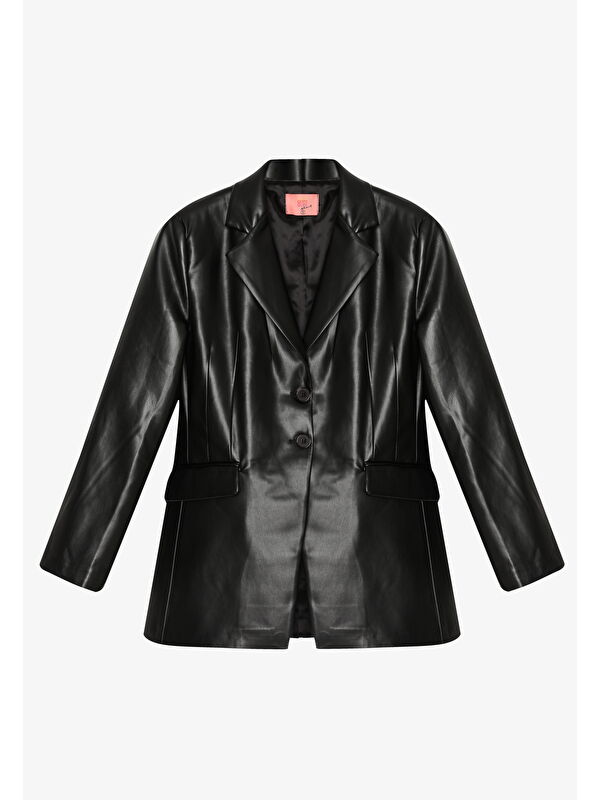 QUZU Bele Oturan Deri Blazer Ceket Siyah