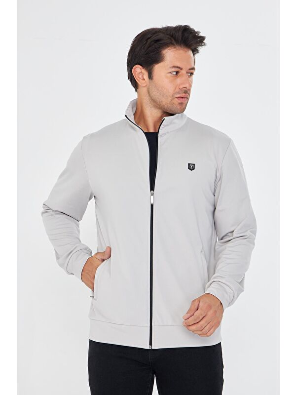 Marco Ferry Erkek Tam Fermuarlı Şardonlu Dalgıç Sweatshirt Gri 5256Sw-G