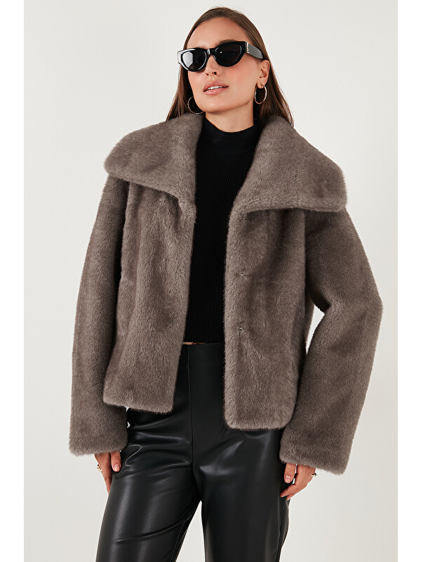 Lela Oversize Fit Geniş Yaka Astarlı Kürk 497AFRA