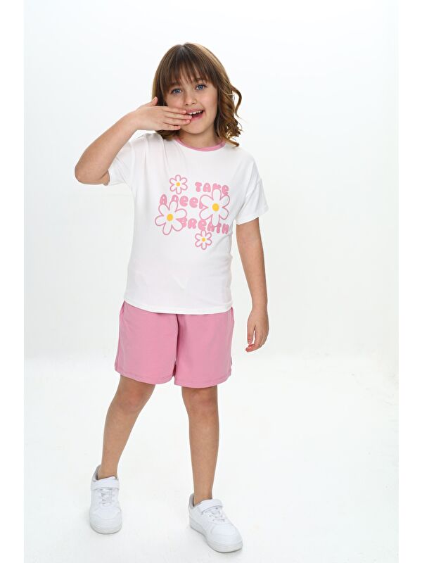 Toontoykids Kız Çocuk Çiçek Baskılı Şortlu Takım