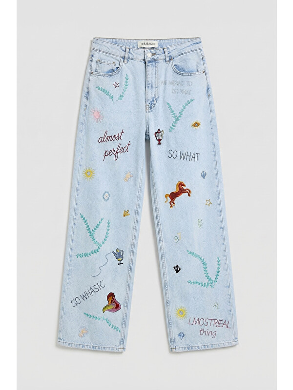 It's Basic Kadın Ice 3s6-100 Straight Fit Özel Figür Nakışlı Tasarım Denim Jean