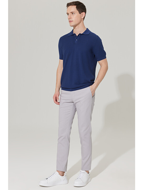 AC&Co / Altınyıldız Classics Erkek Gri Slim Fit Dar Kesim Yan Cepli Pamuklu Esnek Armürlü Pantolon